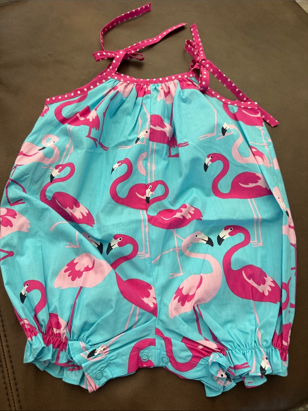 Kelly's Kids Pink Flamingo Aqua Romper